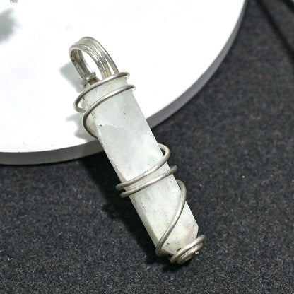Handmade Rainbow Moonstone Pencil Pendant –  Wholesale Silver Wire Wrapped Energy Stone