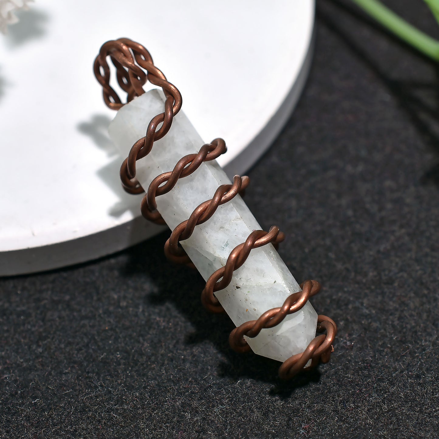 Elegant Copper Wrapped Rainbow Moonstone Pencil Pendant – Wholesale Spiritual Jewelry