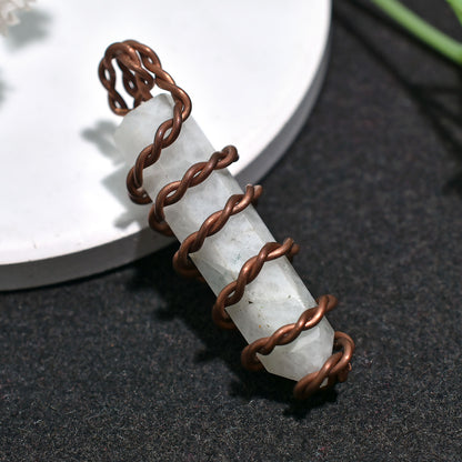 Elegant Copper Wrapped Rainbow Moonstone Pencil Pendant – Wholesale Spiritual Jewelry