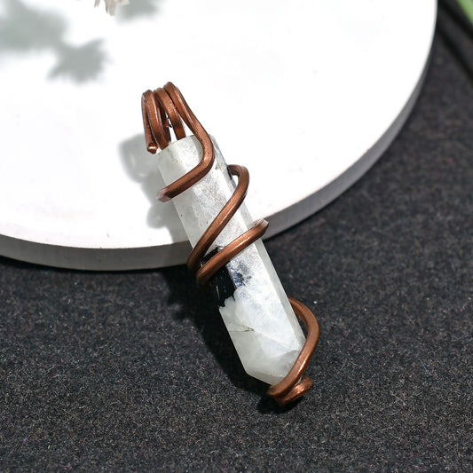 Elegant Copper Wrapped Rainbow Moonstone Tower Necklace – Wholesale Energy Balancing Crystal Pendant