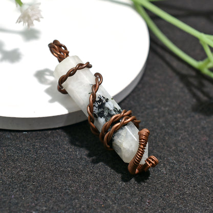 Natural Rainbow Moonstone Pencil Pendant – Wholesale Copper Wire Wrapped Necklace