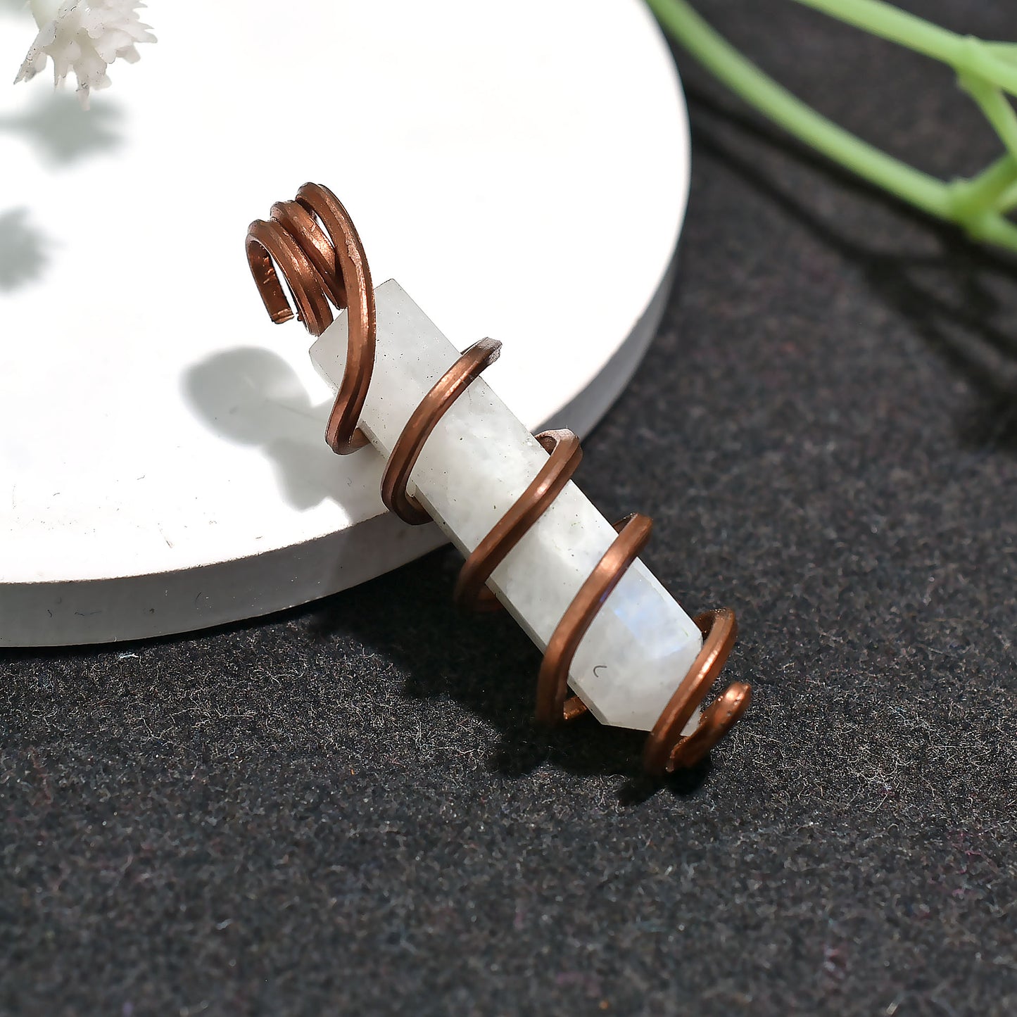 Mystical Rainbow Moonstone Pendant –  Wholesale Copper Wrapped Pencil Crystal