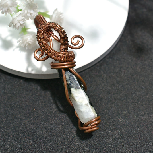 Spiritual Healing Moonstone Pendant - Wire Wrapped Copper Necklace 55ct