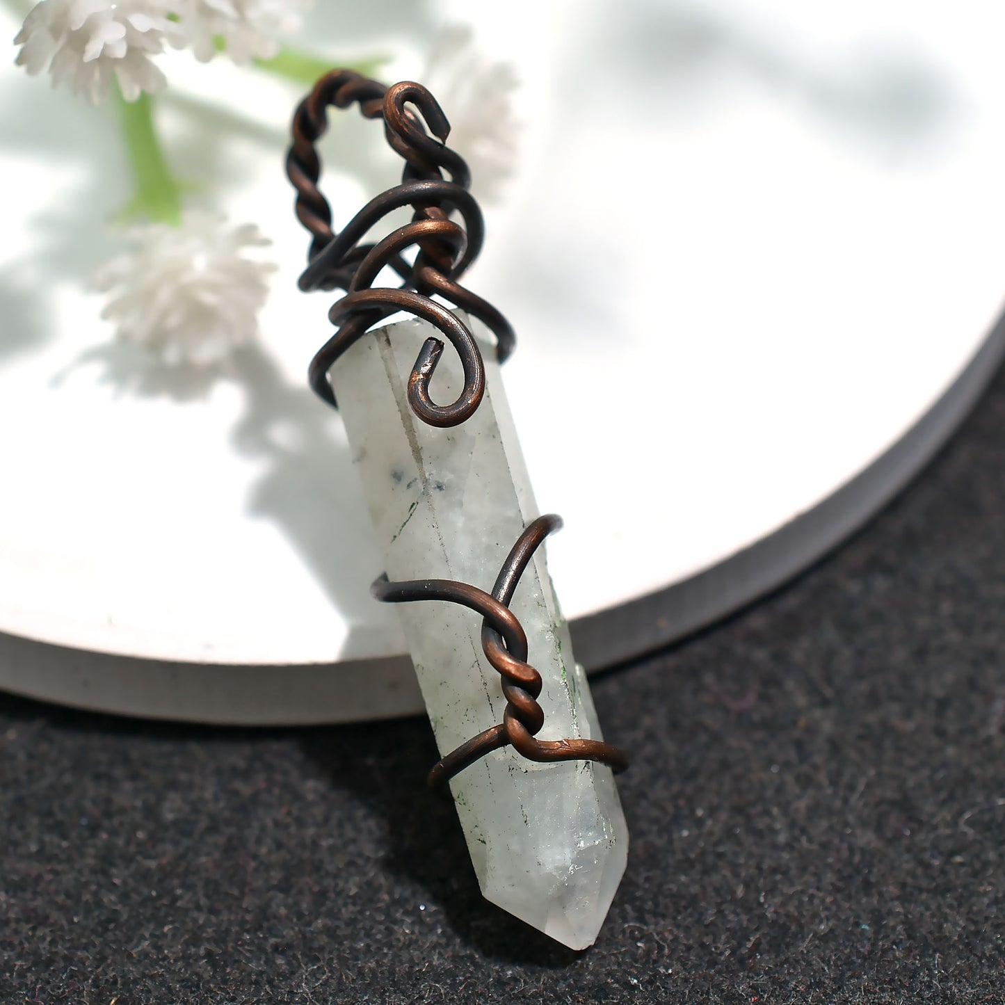Handmade Rainbow Moonstone Jewelry - Wholesale Wire Wrapped Copper Crystal Pendant 22ct