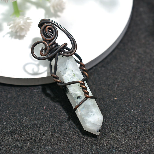 Spiritual Healing Moonstone Pendant - Wire Wrapped Copper Necklace