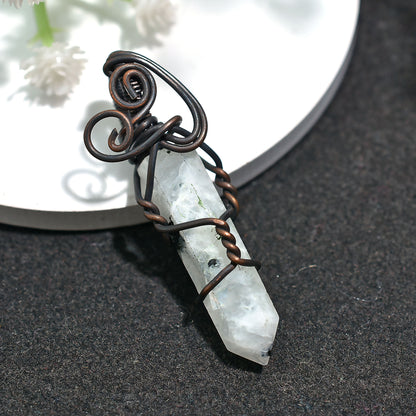 Spiritual Healing Moonstone Pendant - Wire Wrapped Copper Necklace
