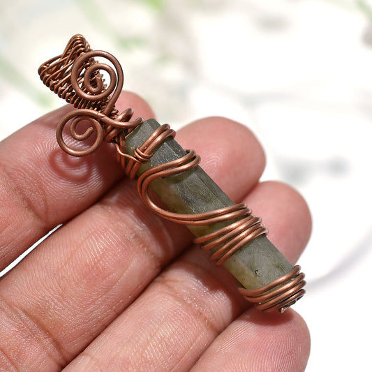 Wholesale Blue Flash Labradorite Pendant -  Oxidise Copper Wire Wrapped Stone Necklace 37ct