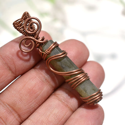 Wholesale Blue Flash Labradorite Pendant -  Oxidise Copper Wire Wrapped Stone Necklace 37ct