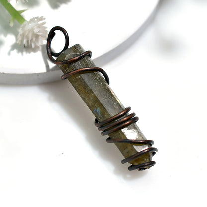 Celestial Labradorite Copper Pendant - Hand Wire Wrapped Gemstone for Healing & Protection