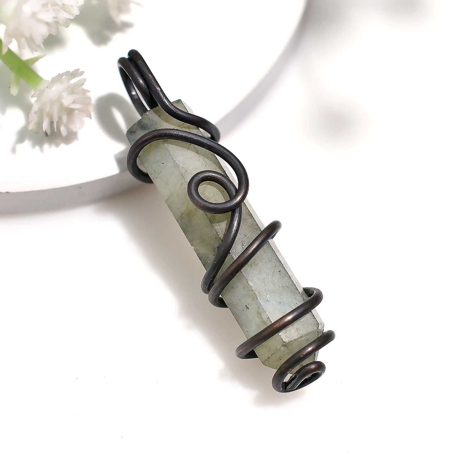 Grounding Energy Labradorite Stone Pendant – Antique Wire Wrapped Crystal Wholesale Jewelry