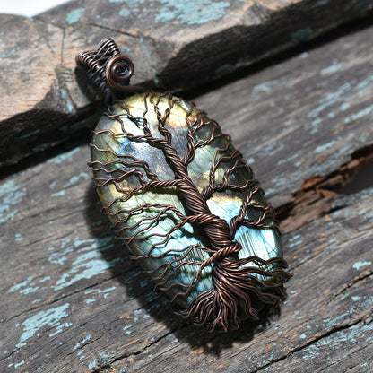 Oxidized Copper Wrapped Labradorite Pendant – Wholesale Gemstone Jewelry (31x65x12mm,/174ct)