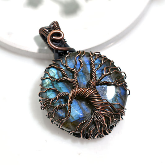 Oxidised Copper Wire Wrapped Labradorite Pendant – Handmade Wholesale Gemstone Necklace(28x73x13mm,/97ct)