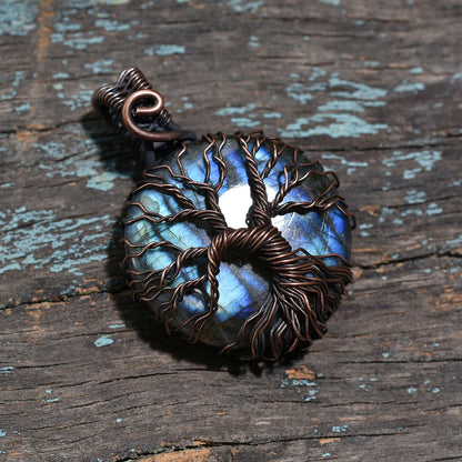 Oxidised Copper Wire Wrapped Labradorite Pendant – Handmade Wholesale Gemstone Necklace(28x73x13mm,/97ct)