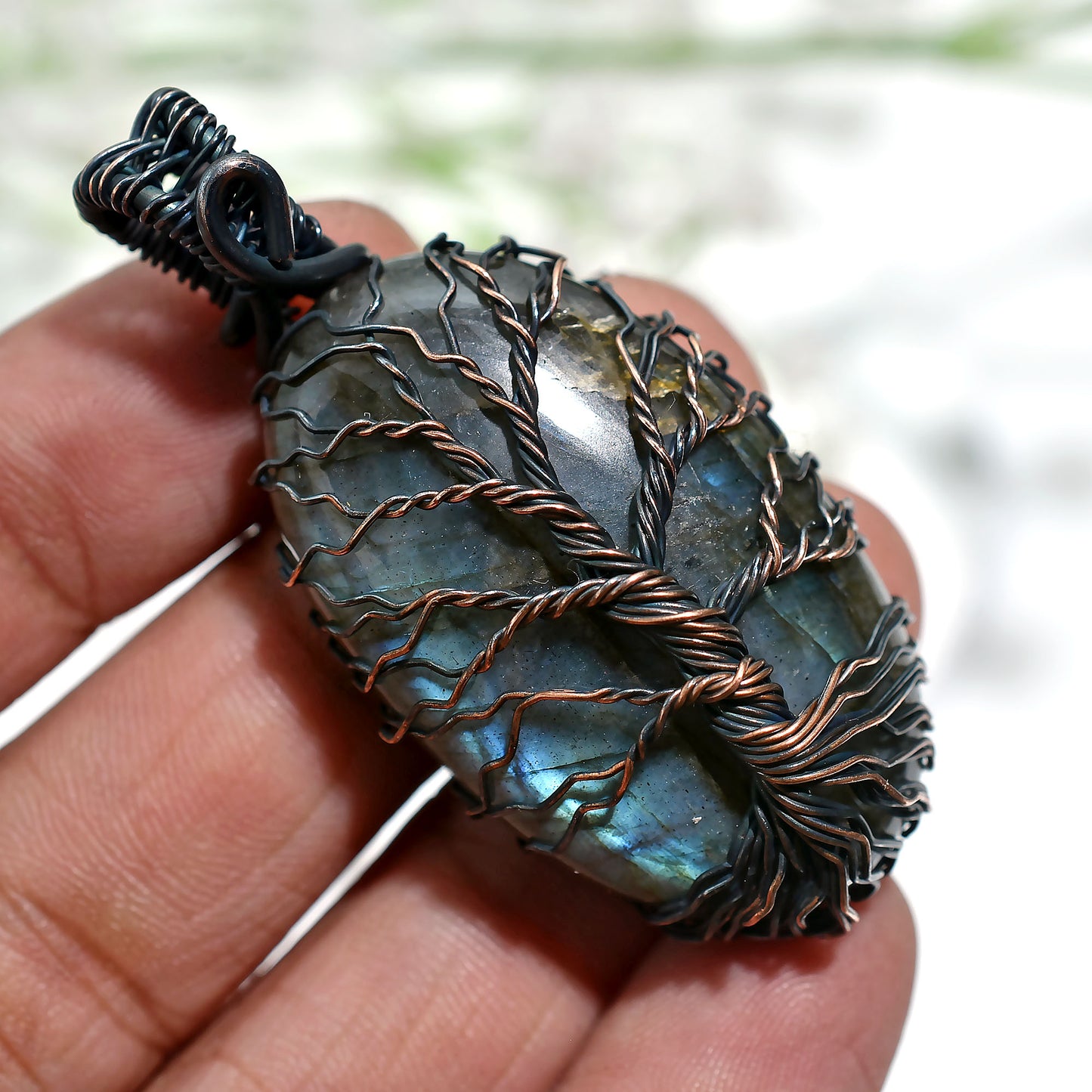 Metaphysical Labradorite Pendant – Wholesale Copper Wire Wrapped Stone(22x52x11mm,/117ct)