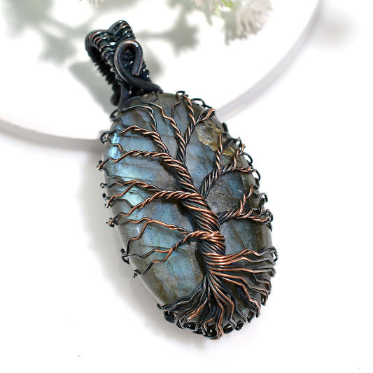 Metaphysical Labradorite Pendant – Wholesale Copper Wire Wrapped Stone(22x52x11mm,/117ct)