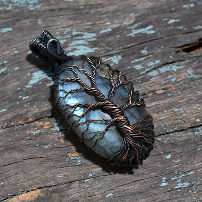 Metaphysical Labradorite Pendant – Wholesale Copper Wire Wrapped Stone(22x52x11mm,/117ct)