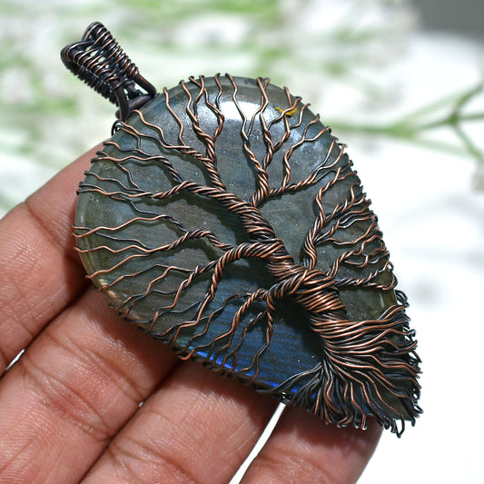 203ct Vintage Copper Labradorite Pendant – Wholesale Wire Wrapped Healing Gemstone