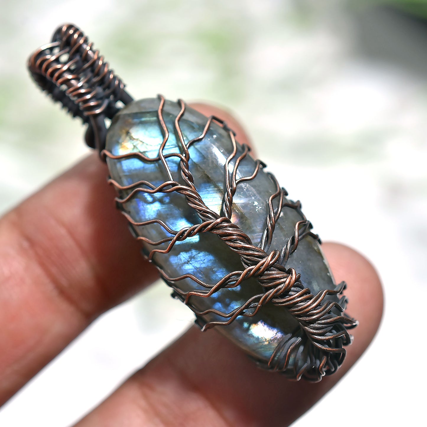 Spiritual Labradorite Gemstone Pendant – Wholesale Wire Wrapped Copper Necklace