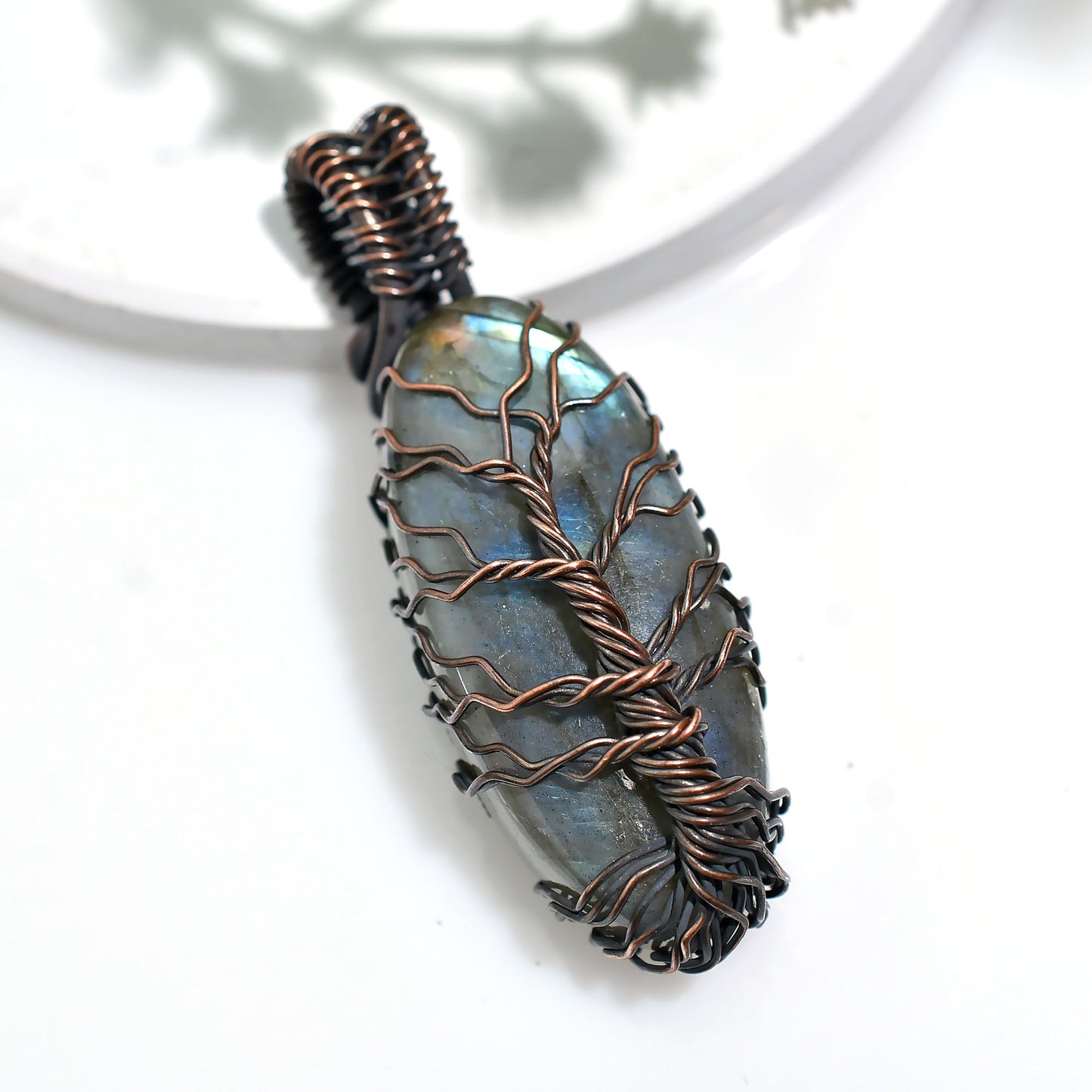 Spiritual Labradorite Gemstone Pendant – Wholesale Wire Wrapped Copper Necklace