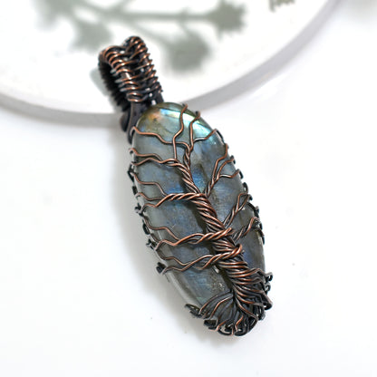 Spiritual Labradorite Gemstone Pendant – Wholesale Wire Wrapped Copper Necklace