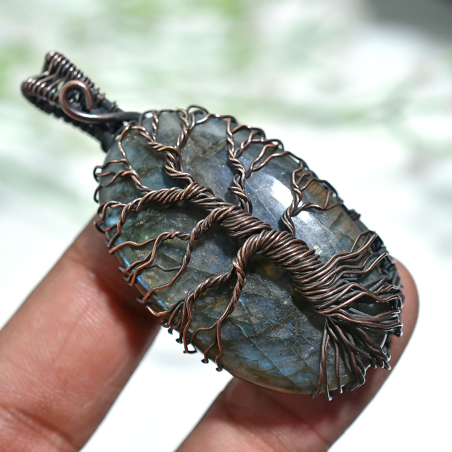 Handcrafted Labradorite Pendant – Antique Copper Wire Wrapped Stone Wholesale Jewelry