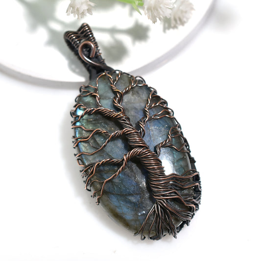 Handcrafted Labradorite Pendant – Antique Copper Wire Wrapped Stone Wholesale Jewelry