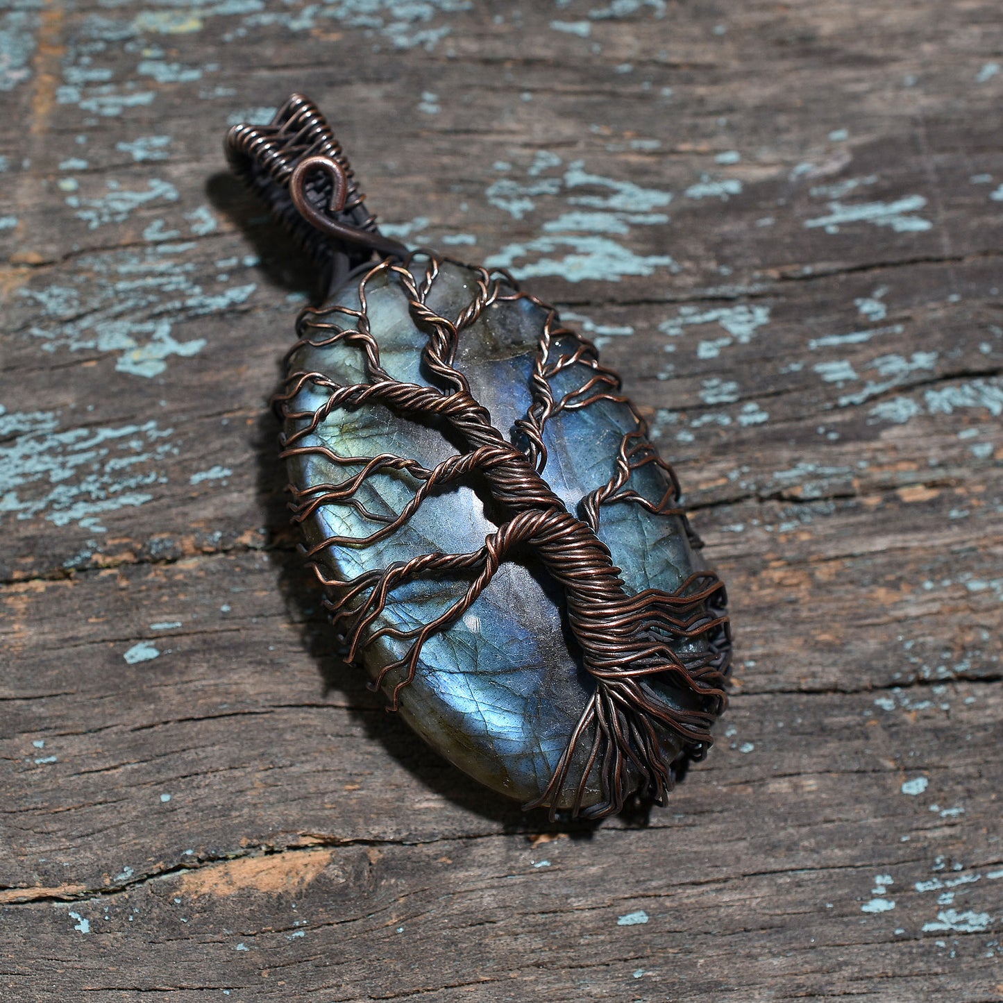 Handcrafted Labradorite Pendant – Antique Copper Wire Wrapped Stone Wholesale Jewelry
