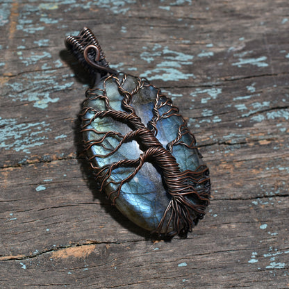 Handcrafted Labradorite Pendant – Antique Copper Wire Wrapped Stone Wholesale Jewelry