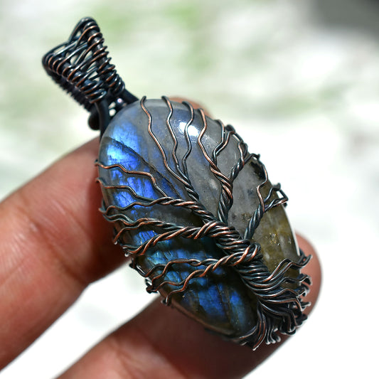Wholesale Copper Labradorite Pendant – Mystical Wire Wrapped Gemstone