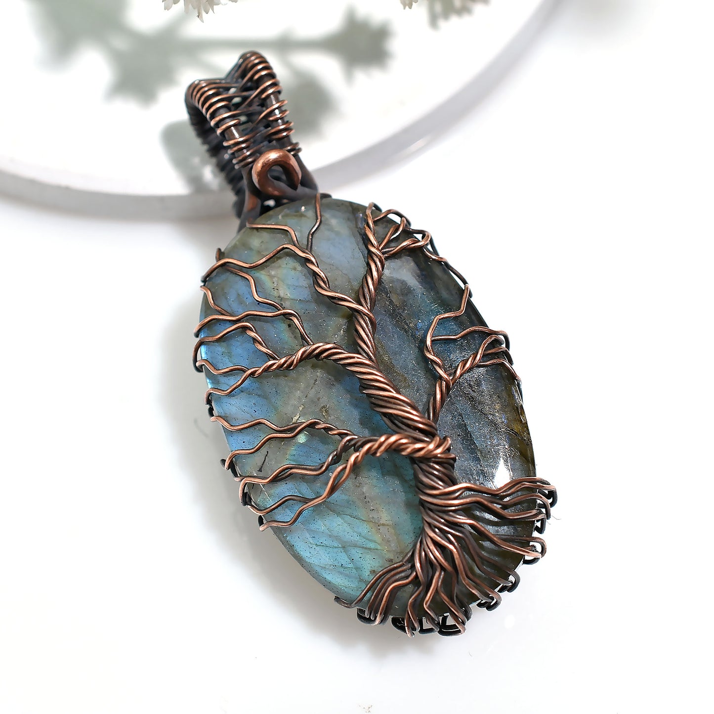 Elegant Labradorite Pendant – Oxidise Copper Wire Wrapped Wholesale Gemstone