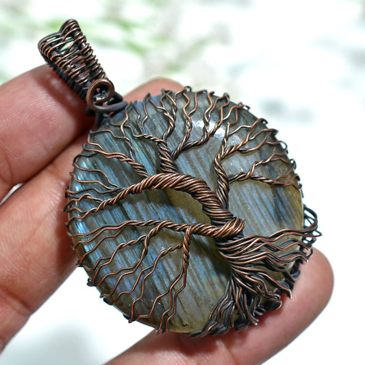 Mystic Labradorite Stone Necklace – Wholesale Wire Wrapped Copper Pendant