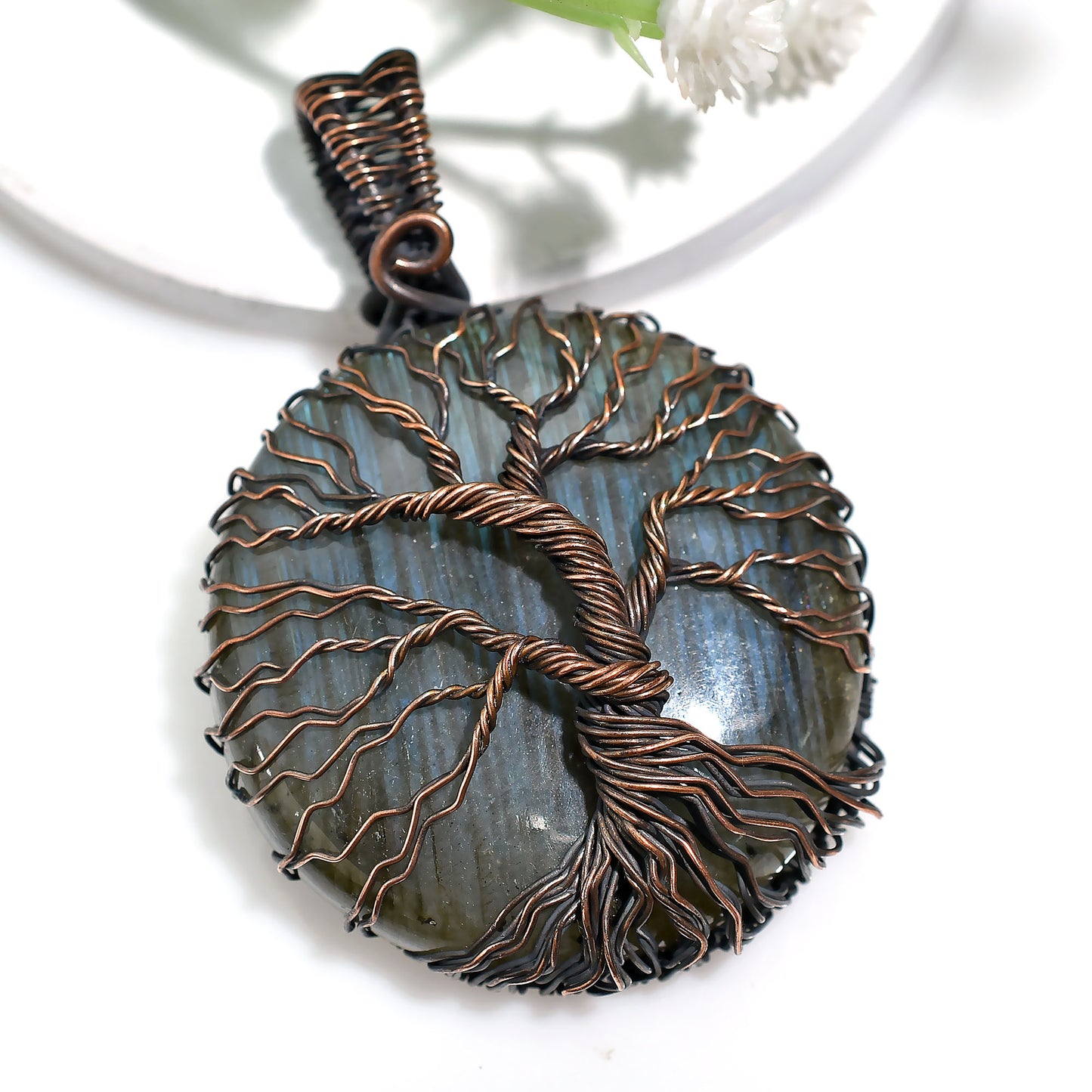 Mystic Labradorite Stone Necklace – Wholesale Wire Wrapped Copper Pendant