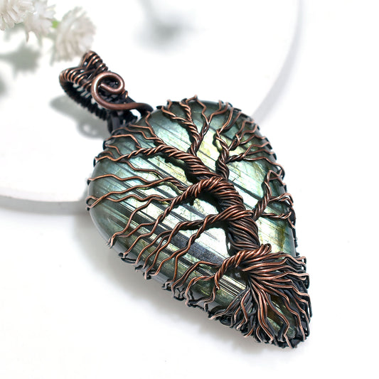Handmade Oxidise Labradorite Necklace – Copper Wire Wrapped Wholesale Gemstone