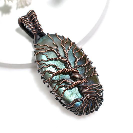 Wholesale Labradorite Transformation Pendant – Vintage Copper Wire Wrapped Gemstone