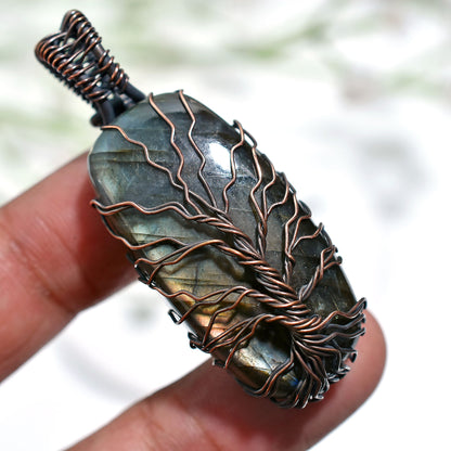 Oxidized Copper Wire Wrapped Labradorite Pendant – Wholesale Mystical Healing Stone