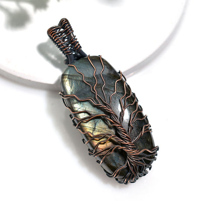 Oxidized Copper Wire Wrapped Labradorite Pendant – Wholesale Mystical Healing Stone
