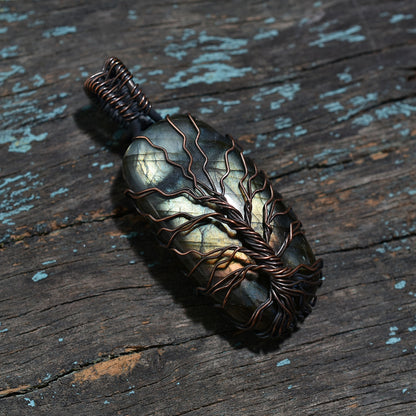 Oxidized Copper Wire Wrapped Labradorite Pendant – Wholesale Mystical Healing Stone