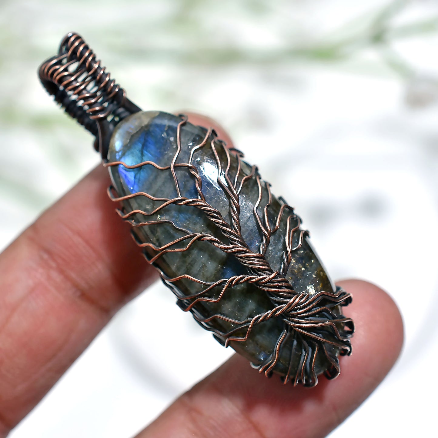 Spiritual Labradorite Gemstone Pendant – Wholesale Wire Wrapped Copper Necklace