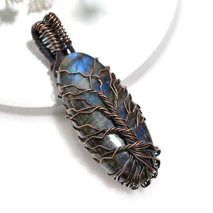 Spiritual Labradorite Gemstone Pendant – Wholesale Wire Wrapped Copper Necklace