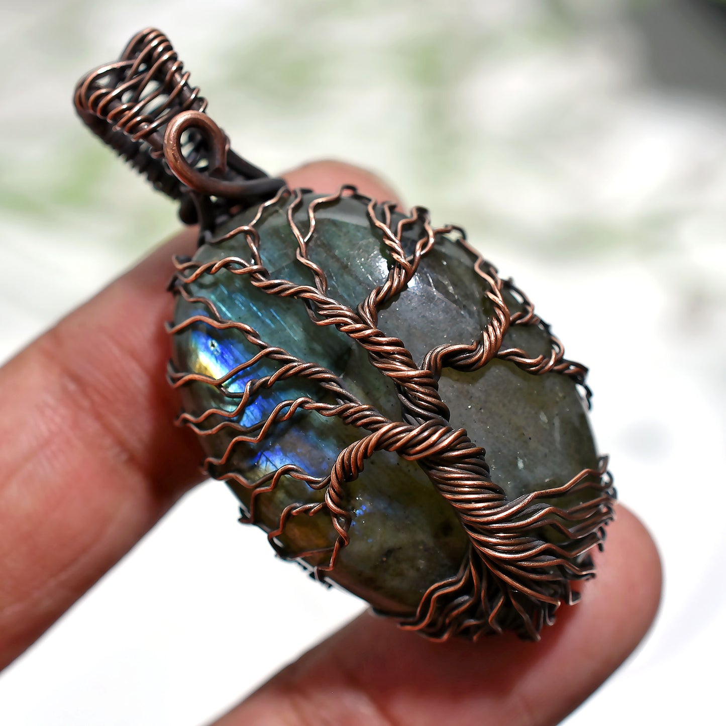 Celestial Labradorite Gemstone Pendant – Vintage Wire Wrapped Copper Wholesale Jewelry