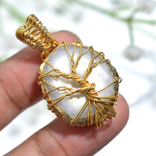 Radiant Gold Electroplated Solar Quartz With Wire Wrapped Pendant-Wholesale Stone Jewelry