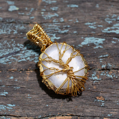 Radiant Gold Electroplated Solar Quartz With Wire Wrapped Pendant-Wholesale Stone Jewelry