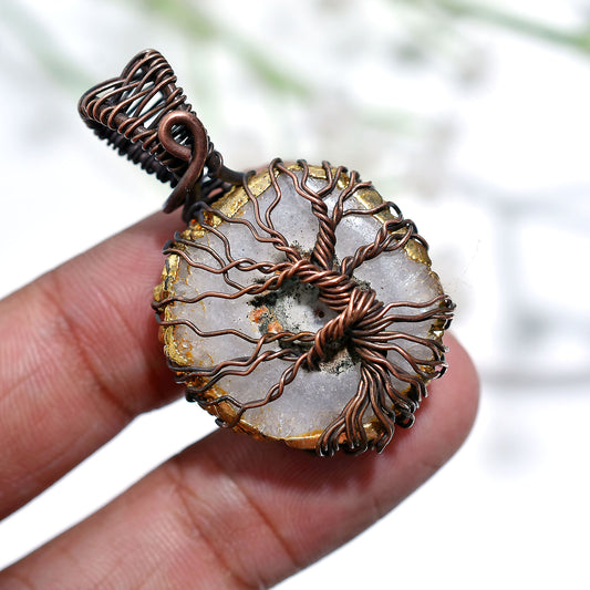 Wholesale Solar Quartz Stone Pendant – Gold Electroplated & Copper Wire Wrapped Jewelry