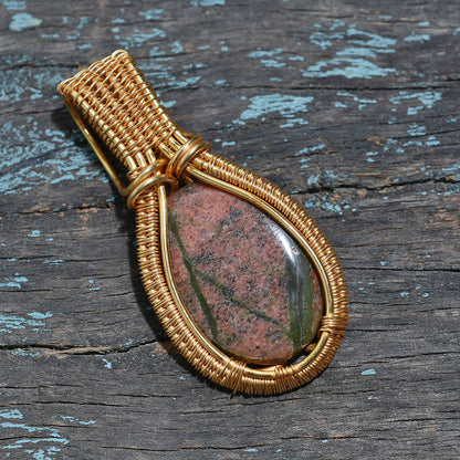 Handcrafted Unakite Pendant Necklace – Wholesale Gold Wire Wrapped Natural Stone Jewelry