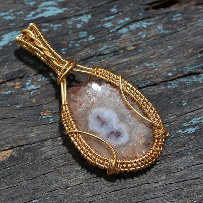 Sparkling Solar Quartz Pendant – Gold Wire Wrapped Raw Slice Wholesale Gemstone Jewellery
