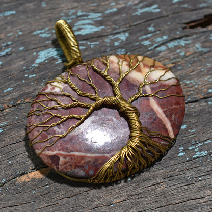 Bold Mookaite Gold Wire Wrapped Pendant-Wholesale Natural Australian Jasper Gemstone Jewelry