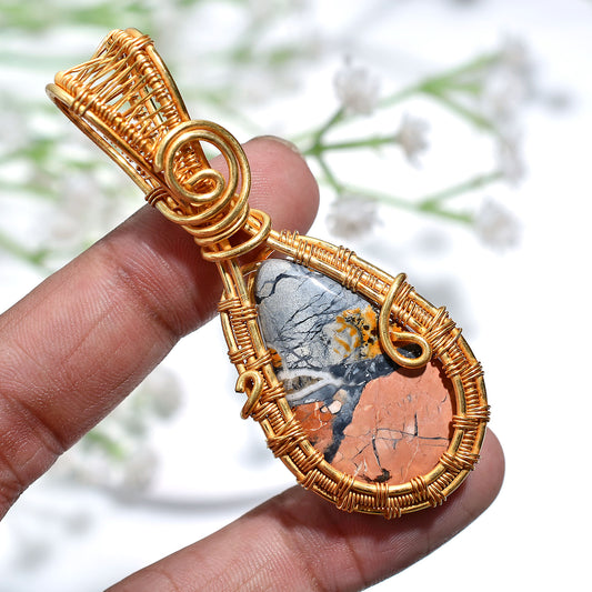 Rare Maligano Jasper Pendant -Wholesale Gold Wire Wrapped Gemstone Necklace