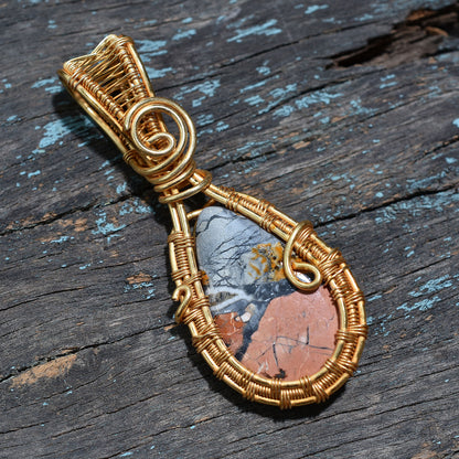 Rare Maligano Jasper Pendant -Wholesale Gold Wire Wrapped Gemstone Necklace