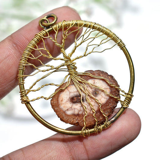 Handmade Tree of Life Pendant-Natural Wholesale Solar Quartz Gold Wire Wrapped Gemstone
