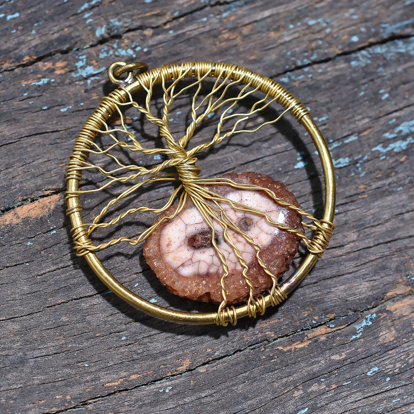 Handmade Tree of Life Pendant-Natural Wholesale Solar Quartz Gold Wire Wrapped Gemstone